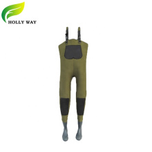 Men Olive Green Neoprene Waders with chest pocket for Fishing